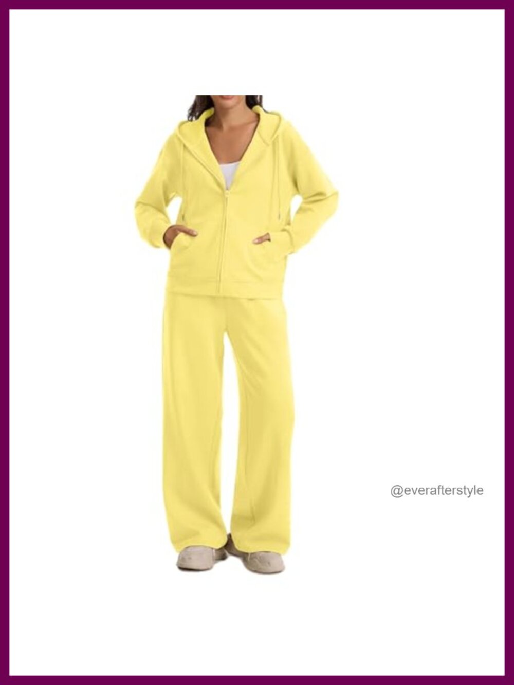 Women's 2 Piece Cotton Blend Sweatsuit Zip Up Hoodie Wide Leg Pants Set